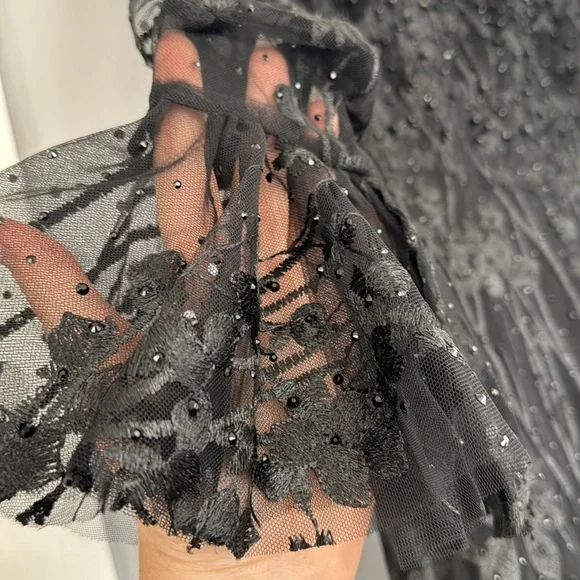 MAC DUGGAL Black Ruffle Wrist Embellished High Neck Midi size 6 - Picture 9 of 14